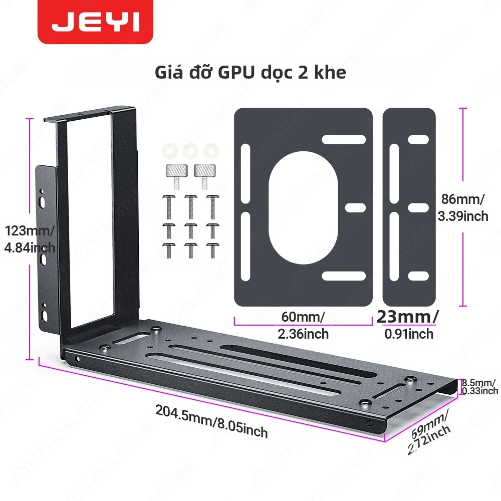 JEYI | Giá Đỡ GPU Dọc JEYI Bằng Nhôm, Gắn Card Đồ Họa 2/3 Khe Cắm Cho Cáp Mở Rộng PCIe 3.0/4.0/5.0 - Phụ Kiện Phần Cứng Máy Tính Giá 579,000 Đồng*Miễn phí vận chuyển