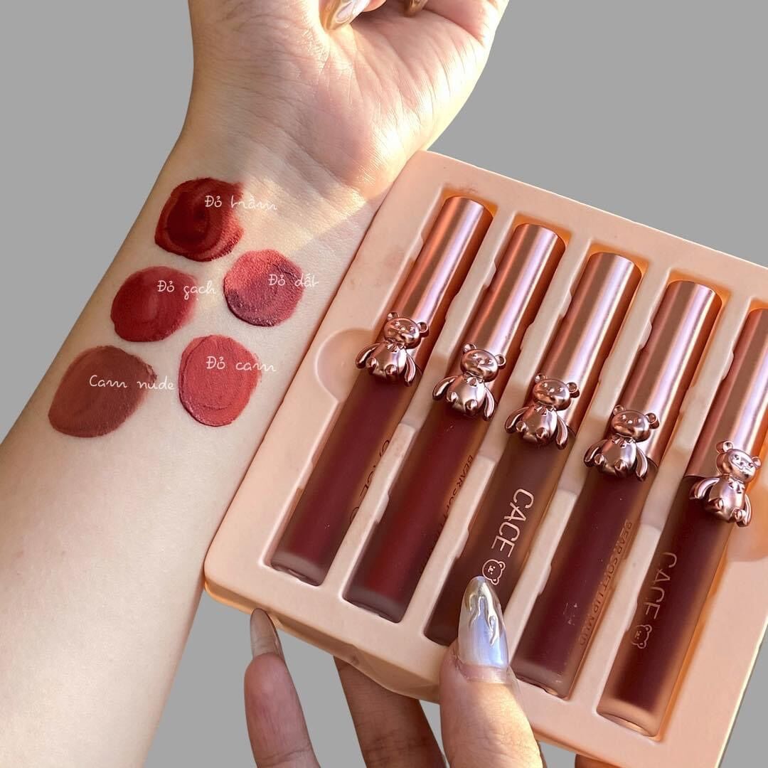 Set son gấu 5 cây son kem lì siêu đẹp màu siêu chuẩn