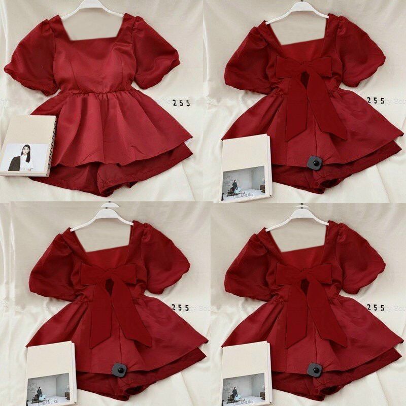 Set áo peplum cột nơ lưng