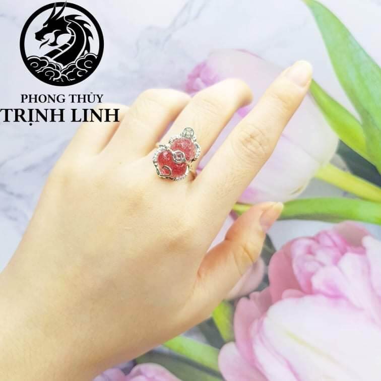 NHẪN TỲ HƯU CÕNG TIỀN THẠCH ANH DÂU TÂY (INBOX ĐẶT SIZE)