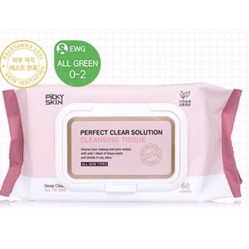 Chuẩn auth date 2023 khăn ướt tẩy trang sạch sâu Picky Skin 60miếng