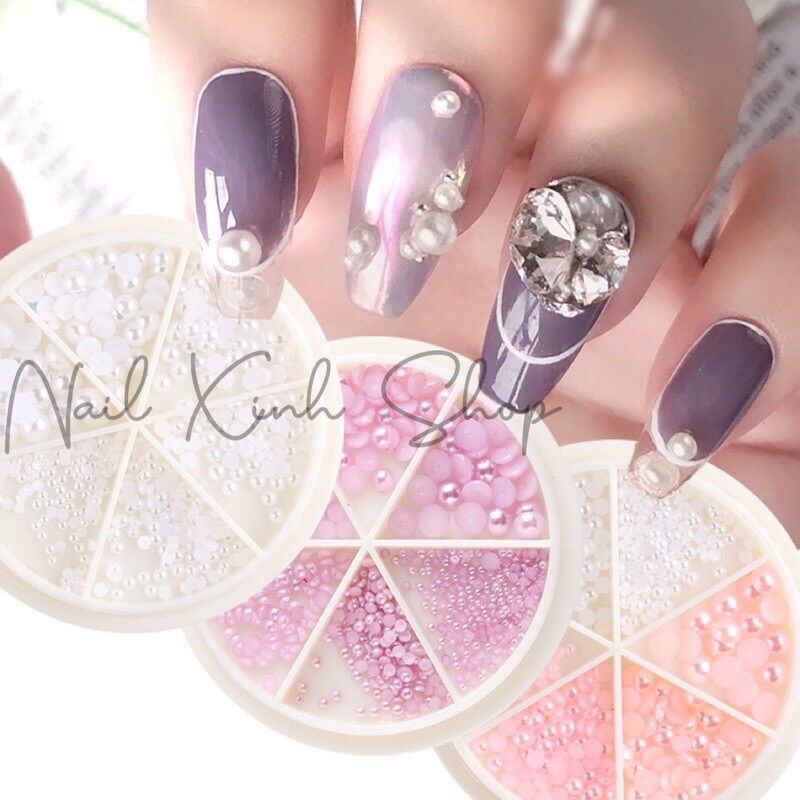 [HCM]Hạt ngọc trai đá chân bằng đủ size trang trí nail