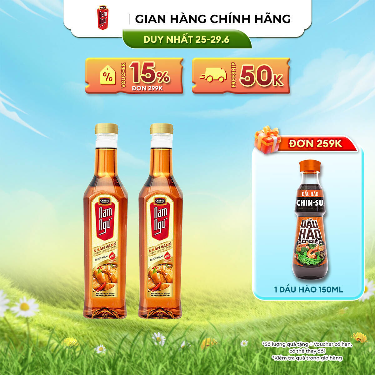 [DUY NHẤT 25-29.06 VOUCHER 18% ĐƠN 249K] Combo 2 Nước Mắm Nam Ngư Nhãn Vàng Chai 650ml