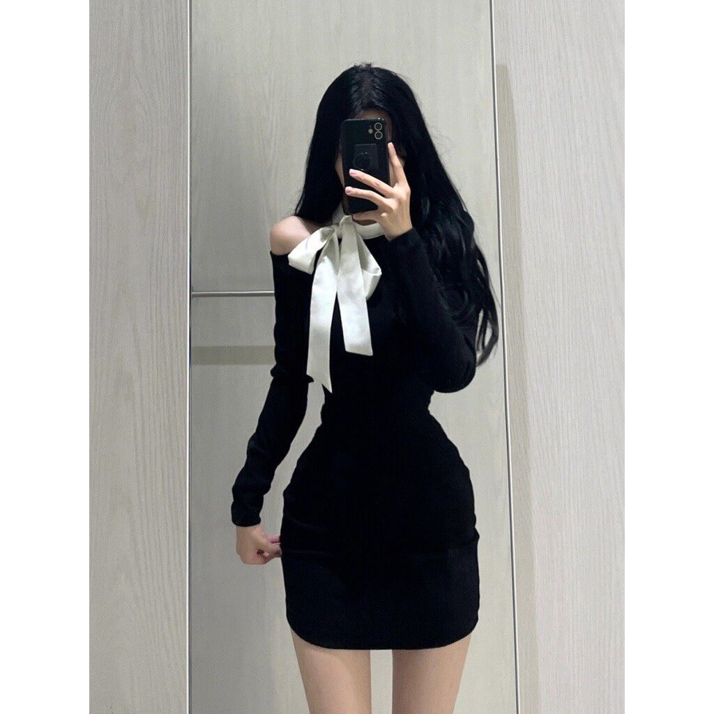 ĐẦM THUN GÂN PHỐI NƠ VAI BOONG STORE DPN1