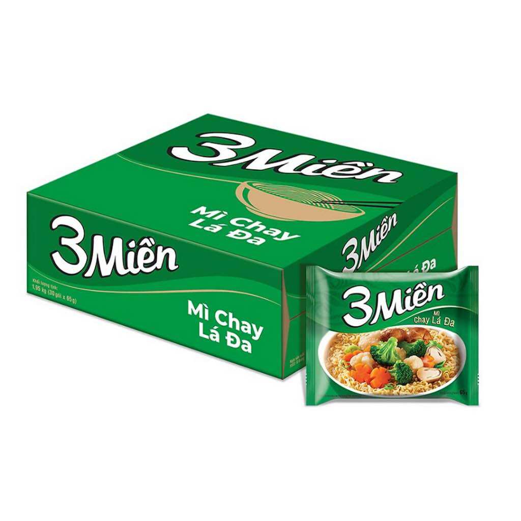 Thùng 30 Gói Mì 3 Miền Chay Lá Đa 65g