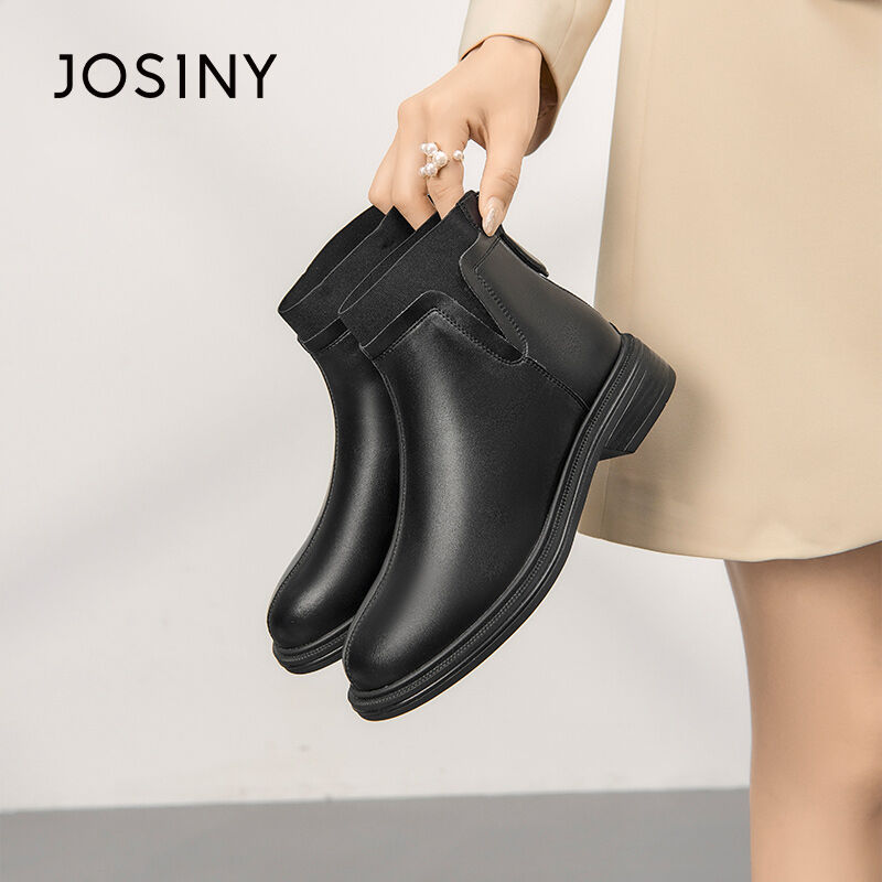 Giày Bốt Martin Cao Gót Josiny Mùa Thu Đông Cho Nữ Giày Bốt Da Ngắn Lót Lông Cừu Gót Trung Bình Mũi 