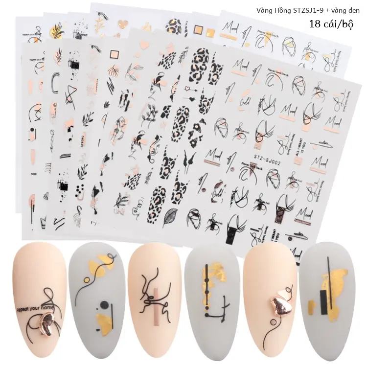 18PCS Nail Stickers Set hỗn hợp thiết kế 3D Holographic Laser trừu tượng sọc hoa lá đề can Nail sliders làm móng tay trang trí