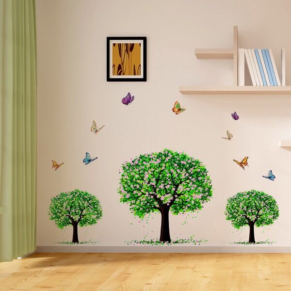 Decal dán tường xe đạp và ba cây xanh