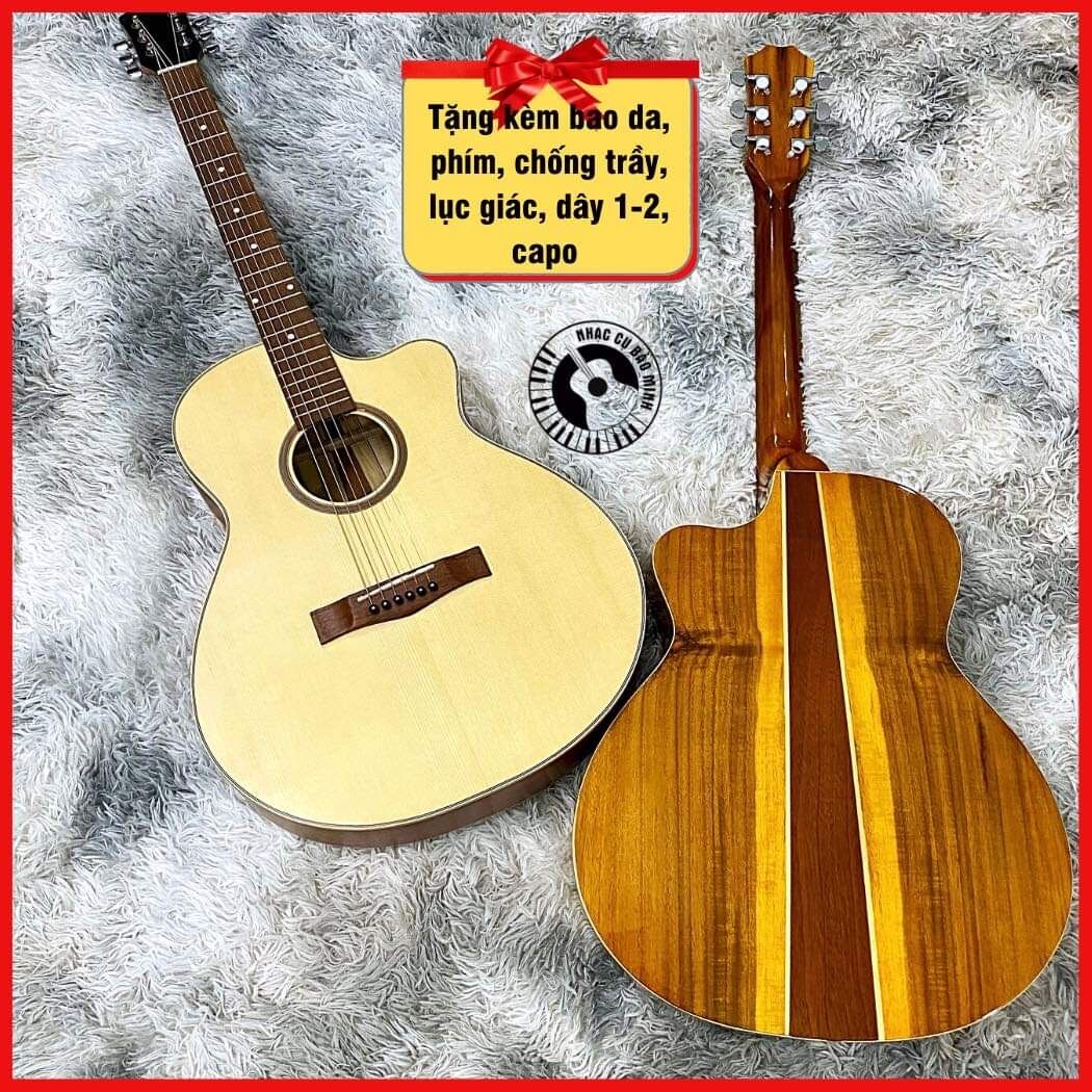 Đàn Guitar acoustic lưng gỗ Koa phối Điệp, full solid có ty chống cong cần, âm thanh hay.