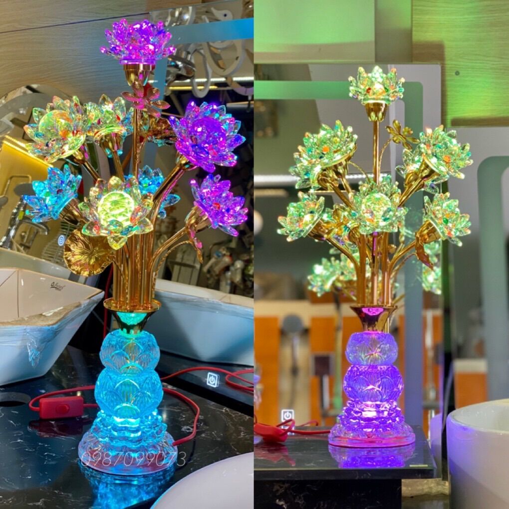 Cặp đèn bình bông pha lê cao cấp-đèn bình trang trí bàn thờ
