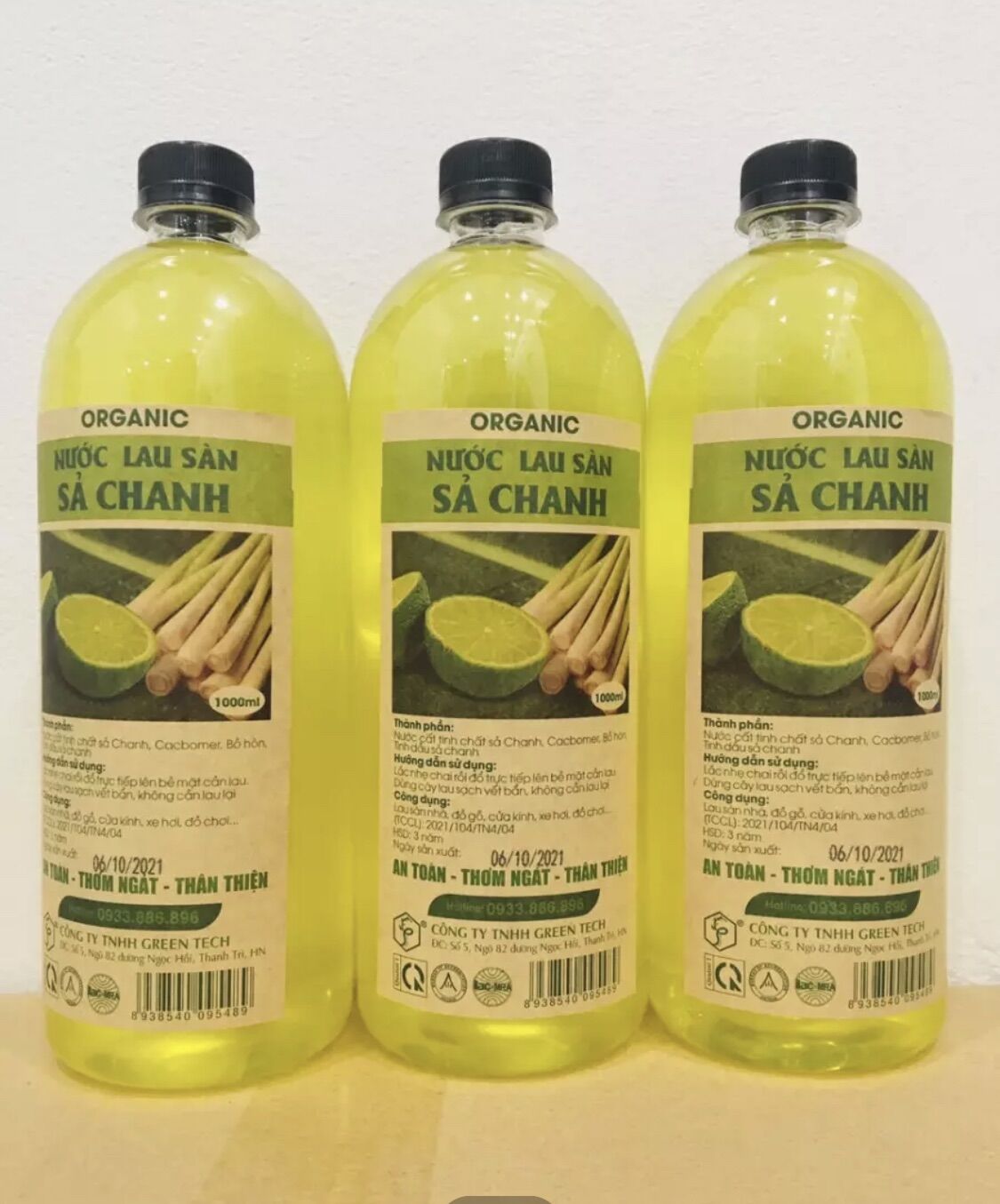 Combo 3 nước lau sàn sả chanh 1000ml. xua đuổi côn trùng, sàn nhà thơm ngát