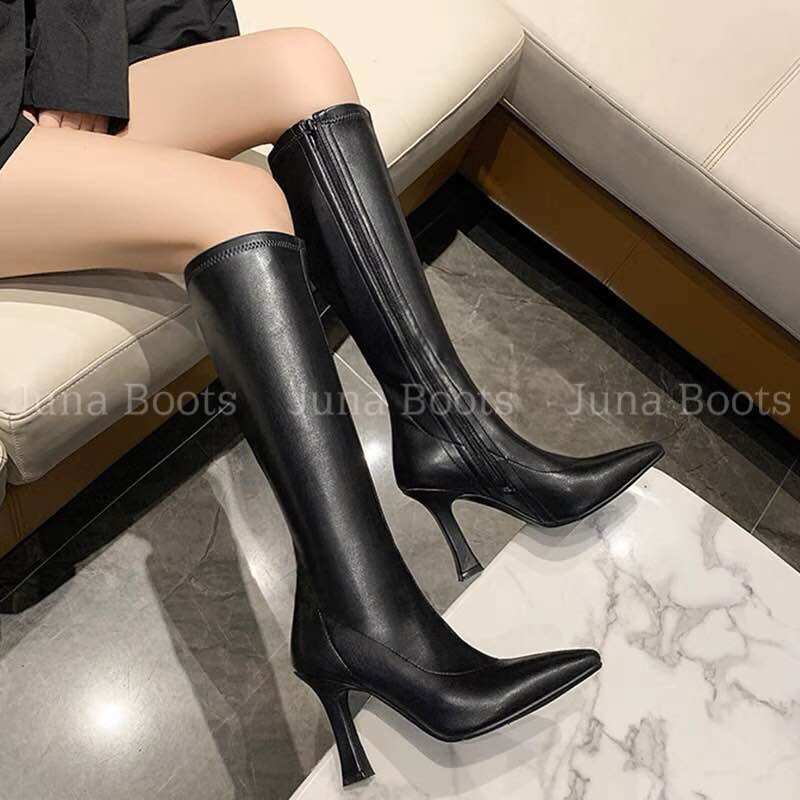 Bốt đùi da mềm mũi nhọn gót nhọn sang chảnh - Giày boots nữ ôm chân hàng quảng châu cao cấp