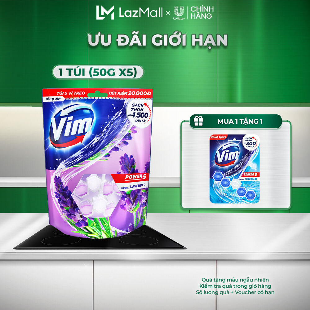 Túi viên tẩy bồn cầu Vim Power 5 Hương Lavender 250g (5 vỉ/túi)