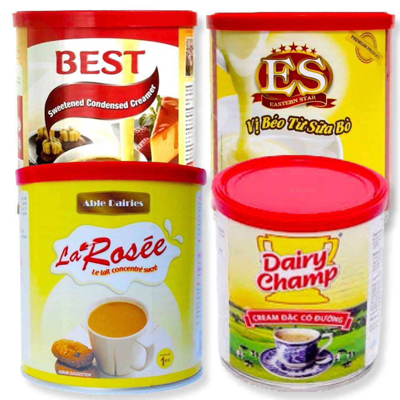 Tổng hợp Hộp 1 kg sữa đặc nguyên kem có đường BEST ABLE FARM, ES, LA ROSÉE