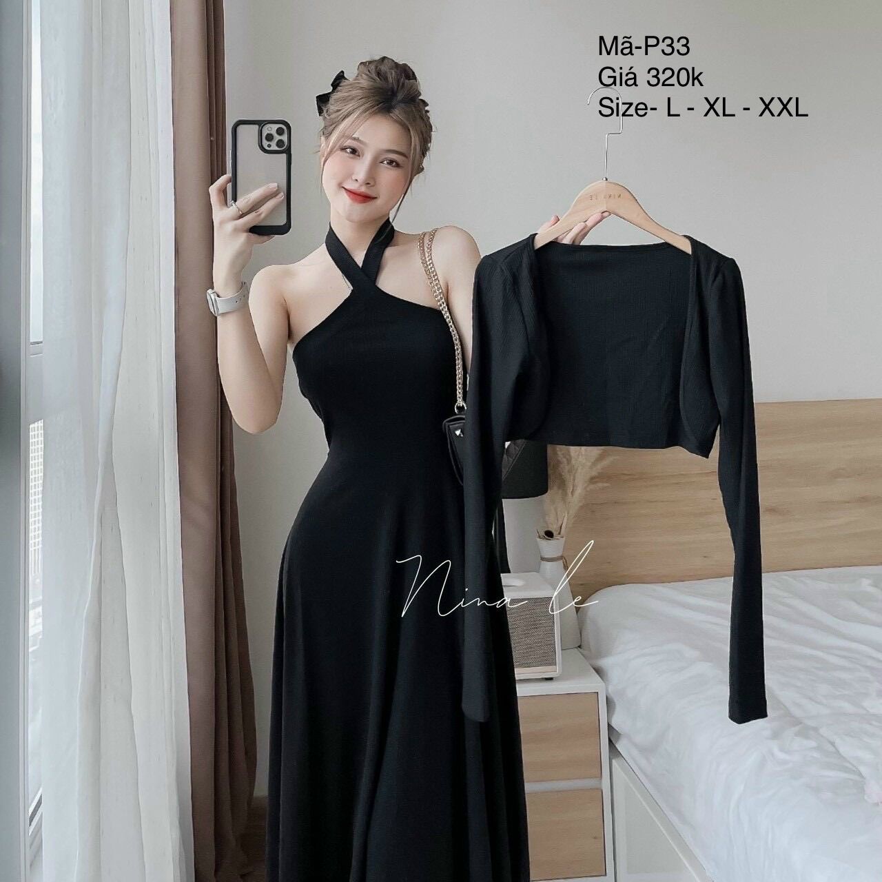Sét đầm yếm + áo khoác Bigsize 57-95kg mặc vừa nhé