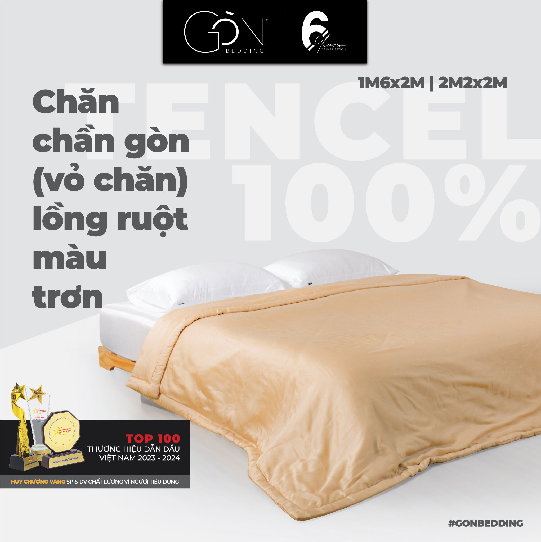Chăn Chần Gòn, Vỏ Chăn Lụa Tencel 60s Cao Cấp Gòn Bedding Màu Trơn 2m2x2m