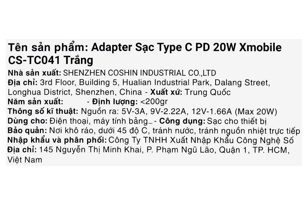 Adapter Sạc Nhanh 2 Cổng (Type C + USB) PD 20W Xmobile DC02