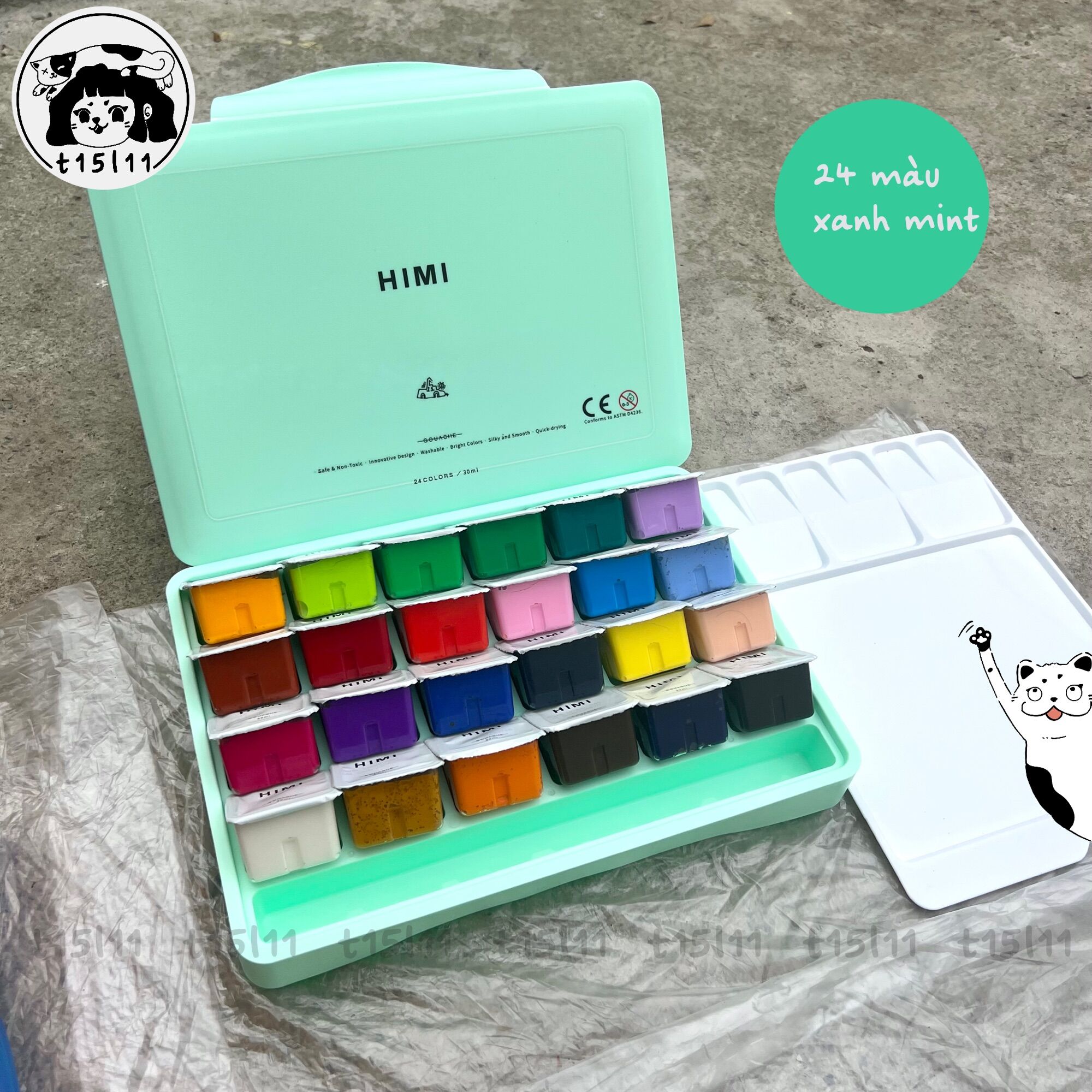 [t15l11] Màu Gouache Himi dạng thạch Bộ 18/24 màu 30ml