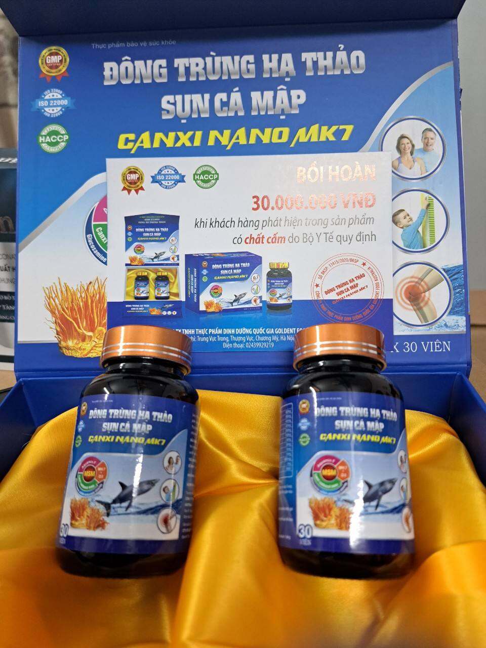 Viên Uống Đông Trùng Hạ Thảo,sụn Cá Mập Canxi nano hôp 2 lọ ×30 viên