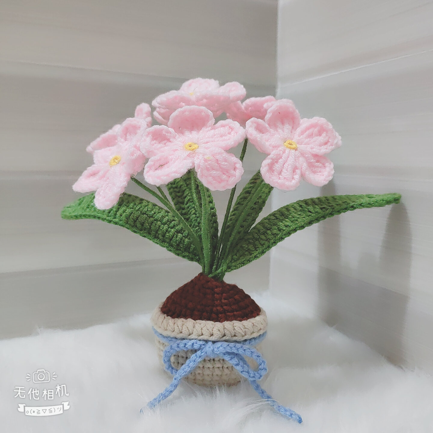 Chậu hoa lưu ly để bàn bằng len handmade