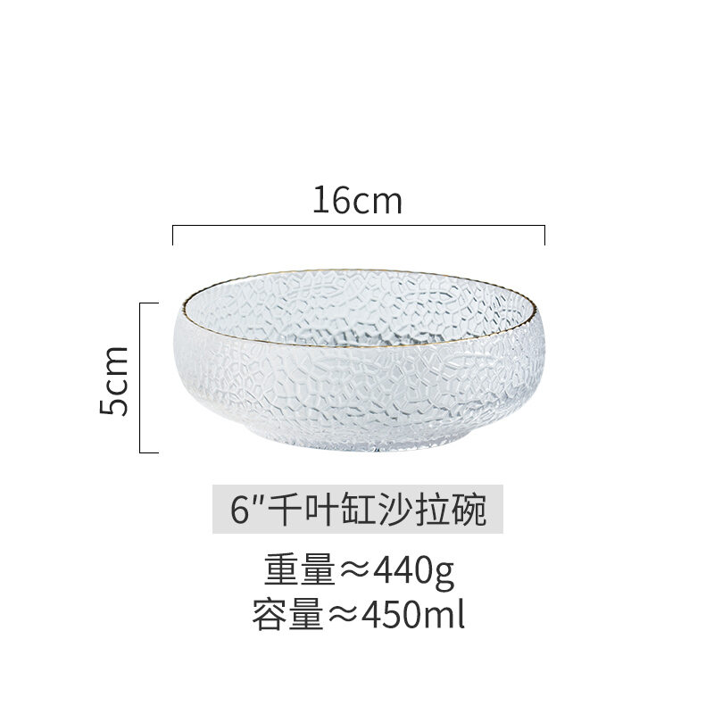 Bát thủy tinh vân mắt búa viền vàng kiểu nhật bát salad hoa quả bát tráng miệng bát tổ yến bộ đồ ăn bát canh cỡ lớn gia dụng
