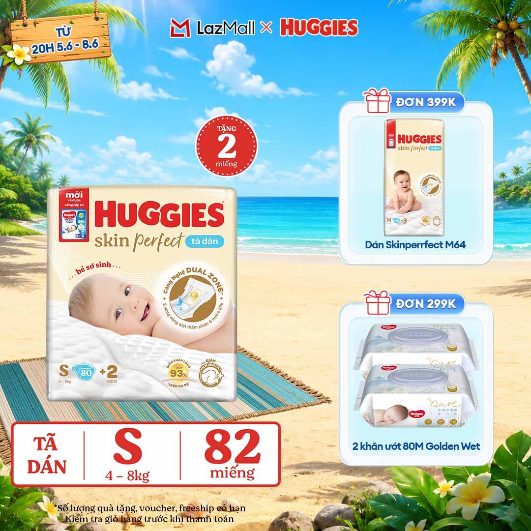 [CHỈ 9-10.6 QUÀ TẶNG ĐƠN 0Đ]  Tã/Bỉm dán sơ sinh Huggies Skin Perfect S80 - 80+2 miếng