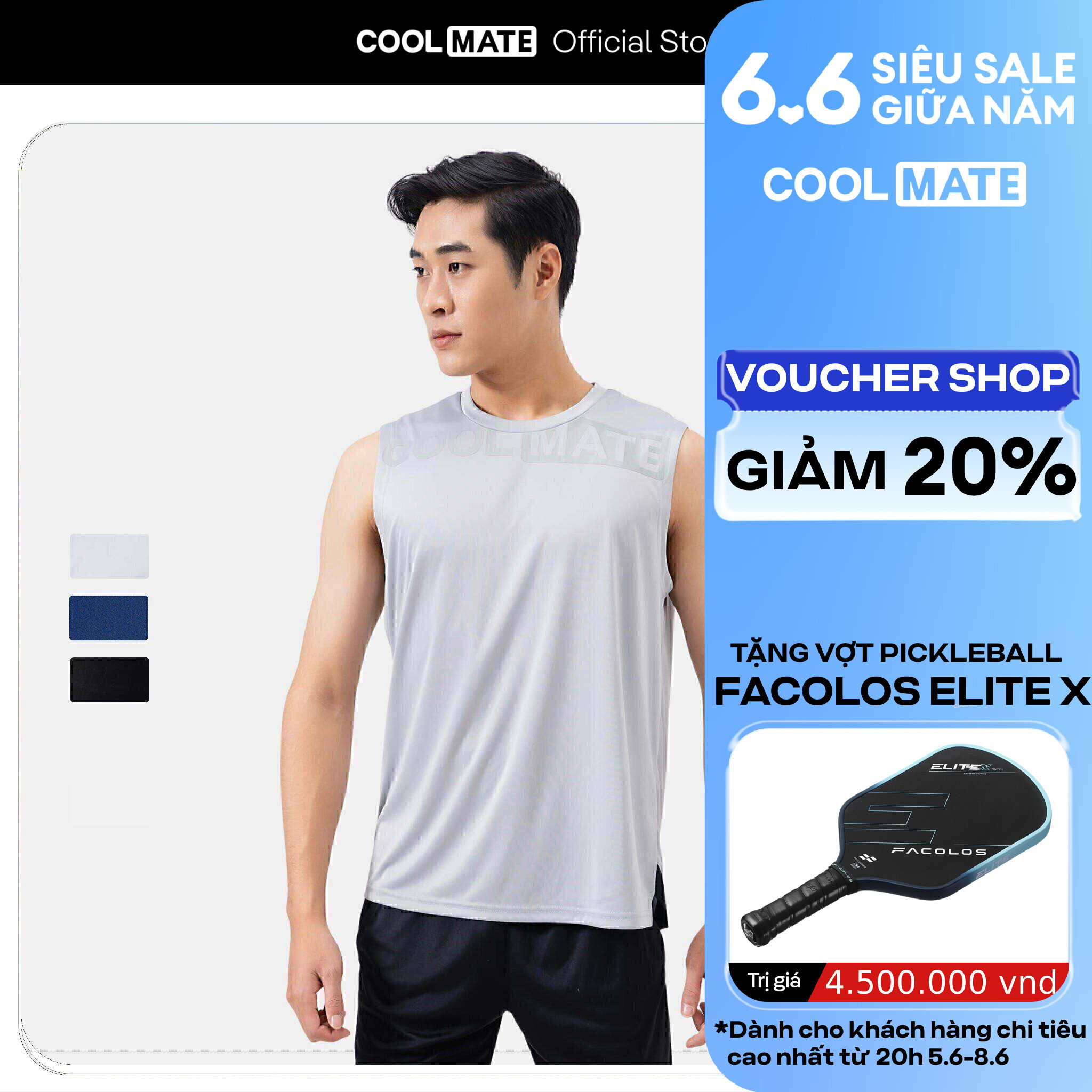 [GIÁ TỐT][OUTLET - KHÔNG ĐỔI TRẢ]Áo Tanktop thể thao Active logo co giãn, thấm hút, nhanh khô - Coolmate