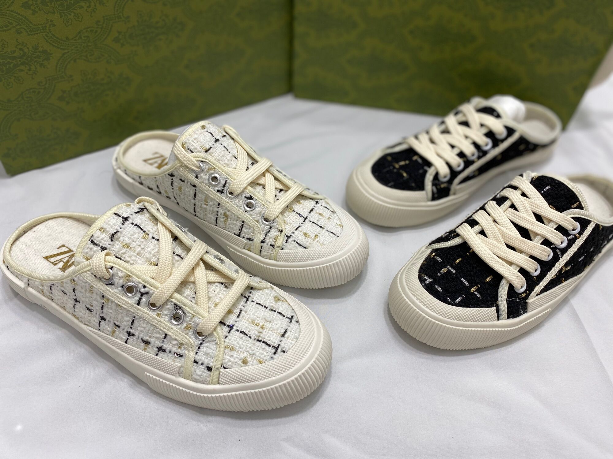 Giày sục zara 2 màu đen trắng, dép bệt zara siêu hot 2020