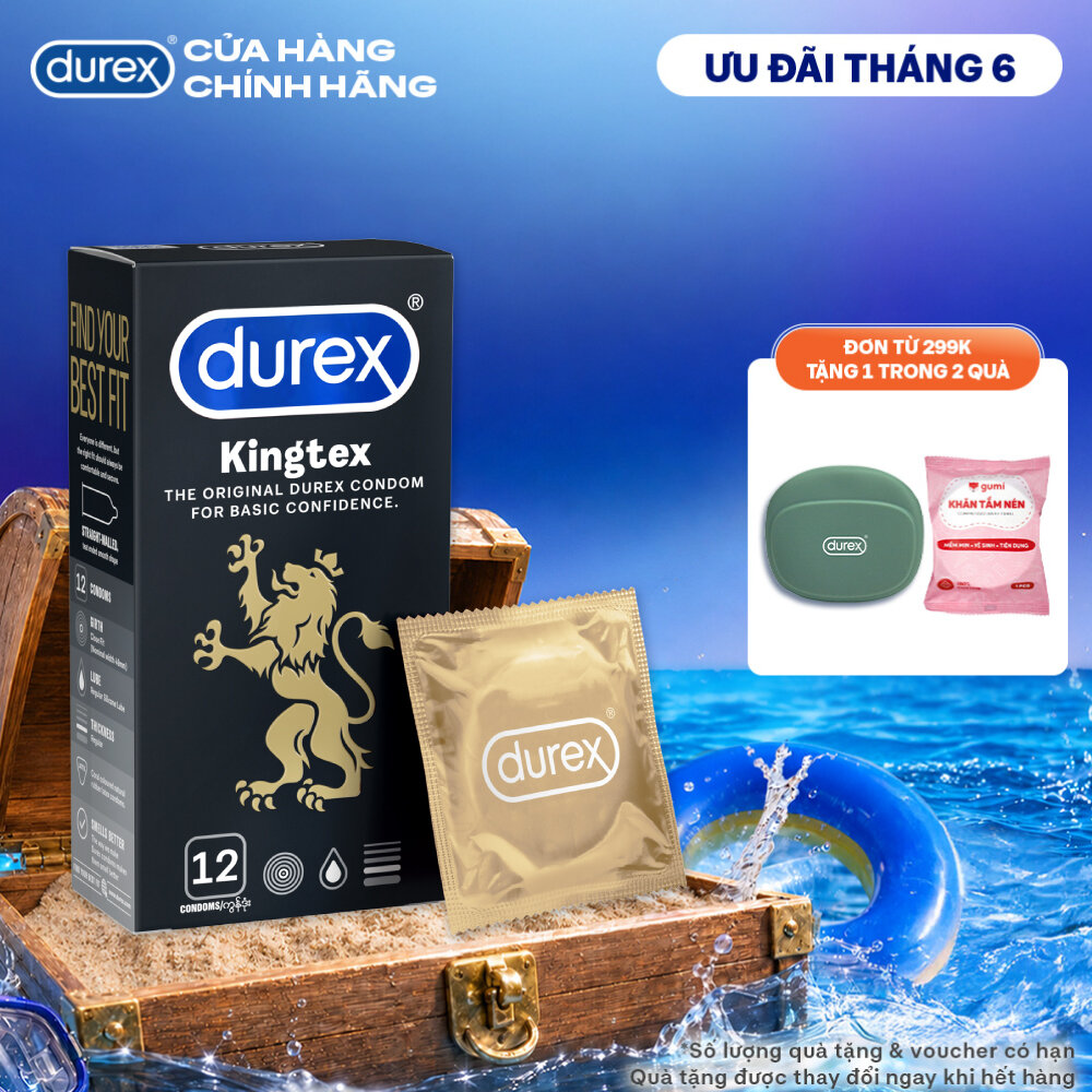 Bao cao su Durex Kingtex ôm sát, bôi trơn, size 49mm, hộp 12 bao
