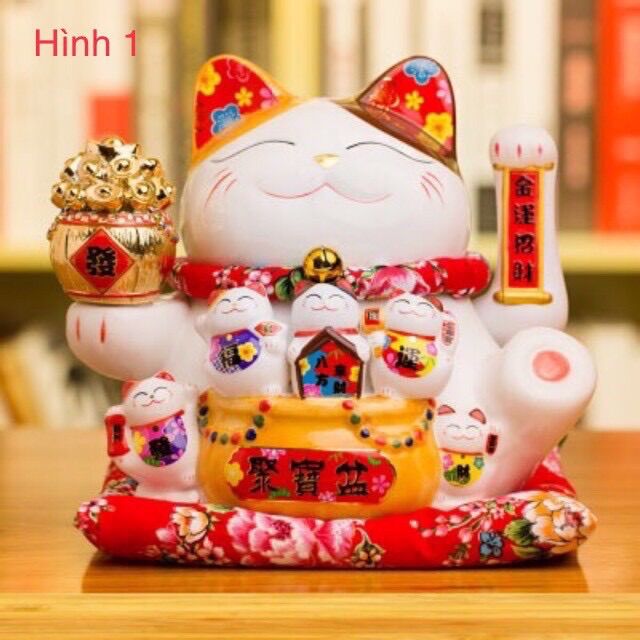 Mèo Thần Tài Sứ  Mèo May Mắn Maneki Neko 26cm và 29cm. Vẩy Tay Gọi Khách BÁT PHƯƠNG KHAI TÀI