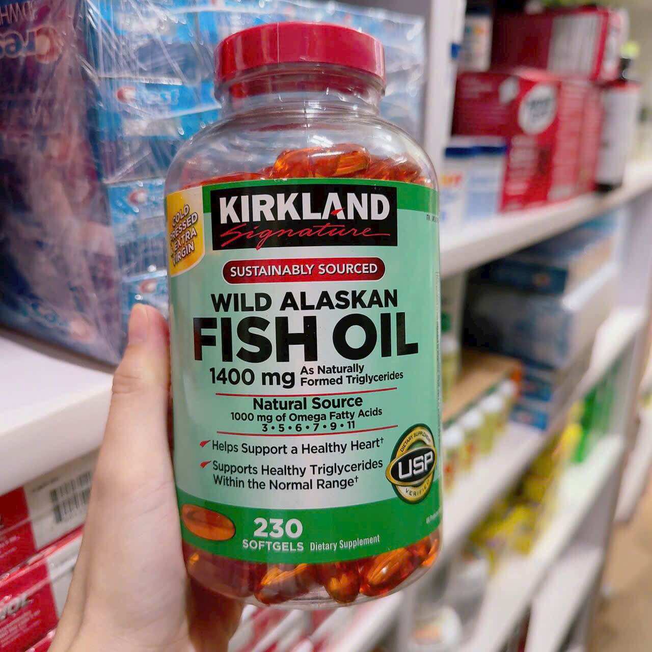 Viên uống dầu cá hồi kirkland signature wild alaskan fish oil 1400mg as naturally formed triglycerides 230 viên của mỹ - date 12/2024