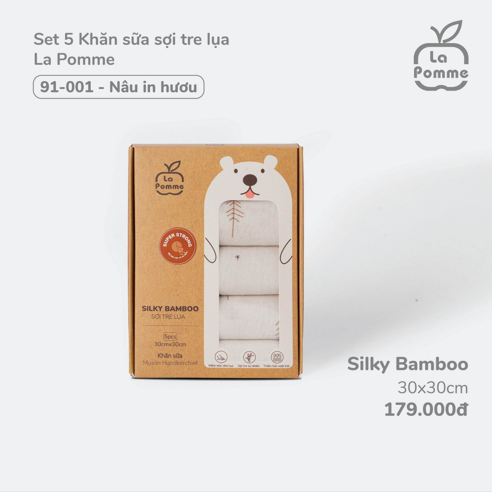 Khăn sữa sợi tre lụa Lapomme 30x30 cm