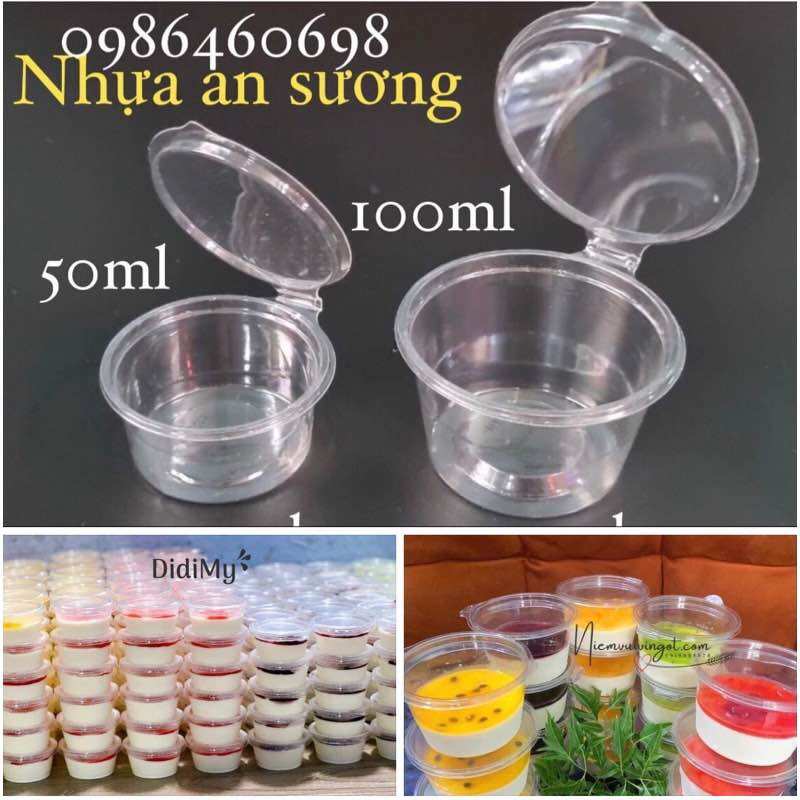 Set 50 hũ nhựa pet nắp liền, hũ panacota, hũ sốt, hũ sữa chua