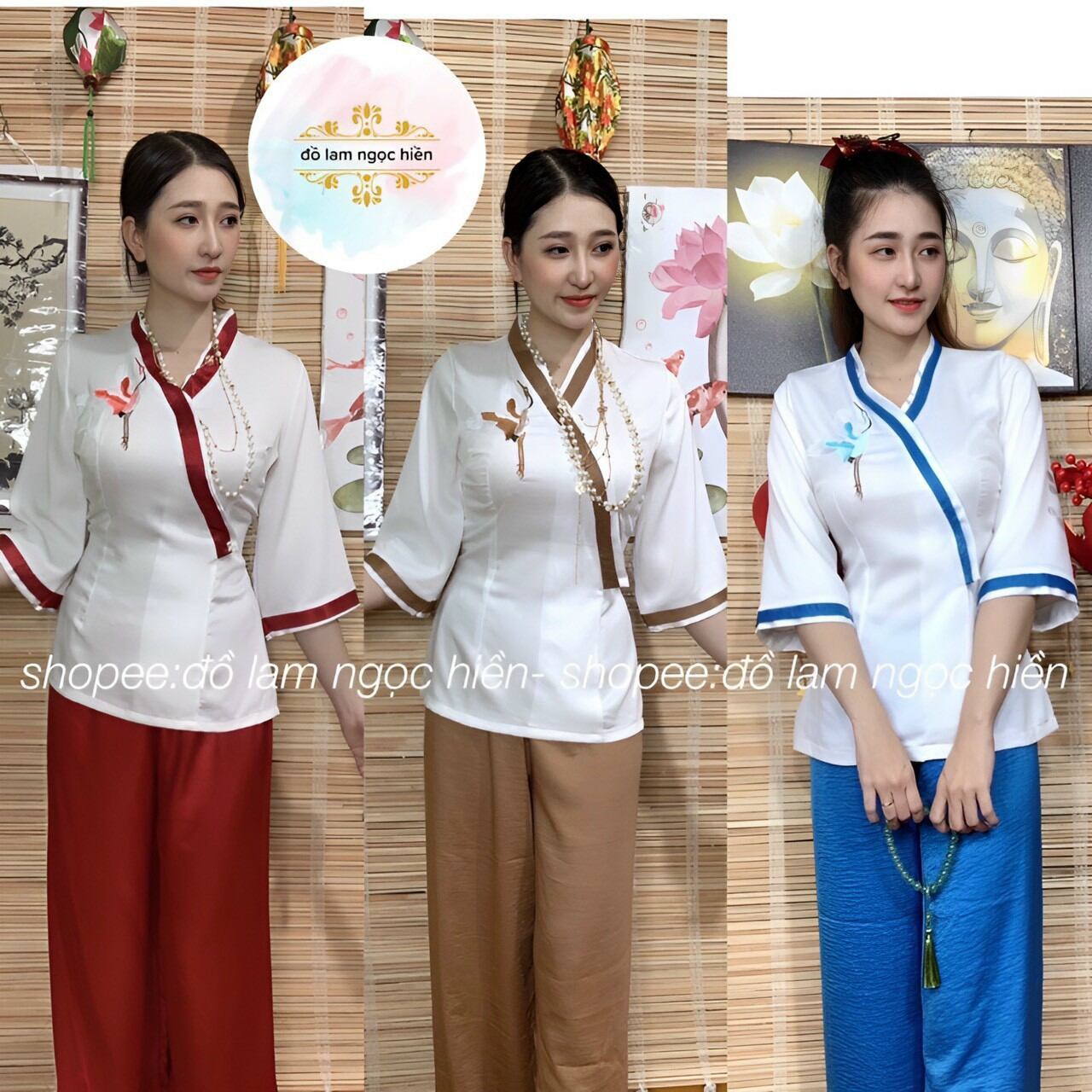 Đồ lam đi chùa thêu hạt - đồ lam đi chùa nử