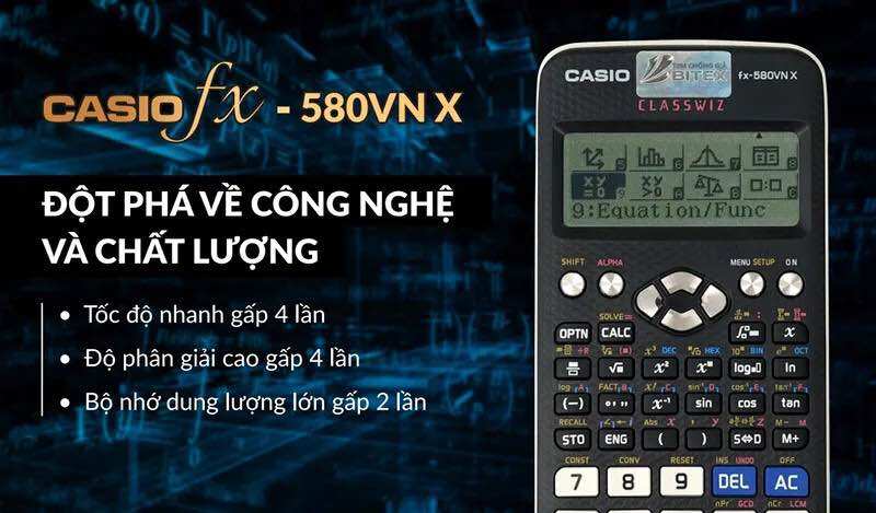 Máy tính casio fx-580vn x dành cho học sinh cấp 2 cấp 3 .máy tính casio fx 580vn x . màn hình lcd độ phân giải cao nâng cấp chức năng giải toán tích hợp