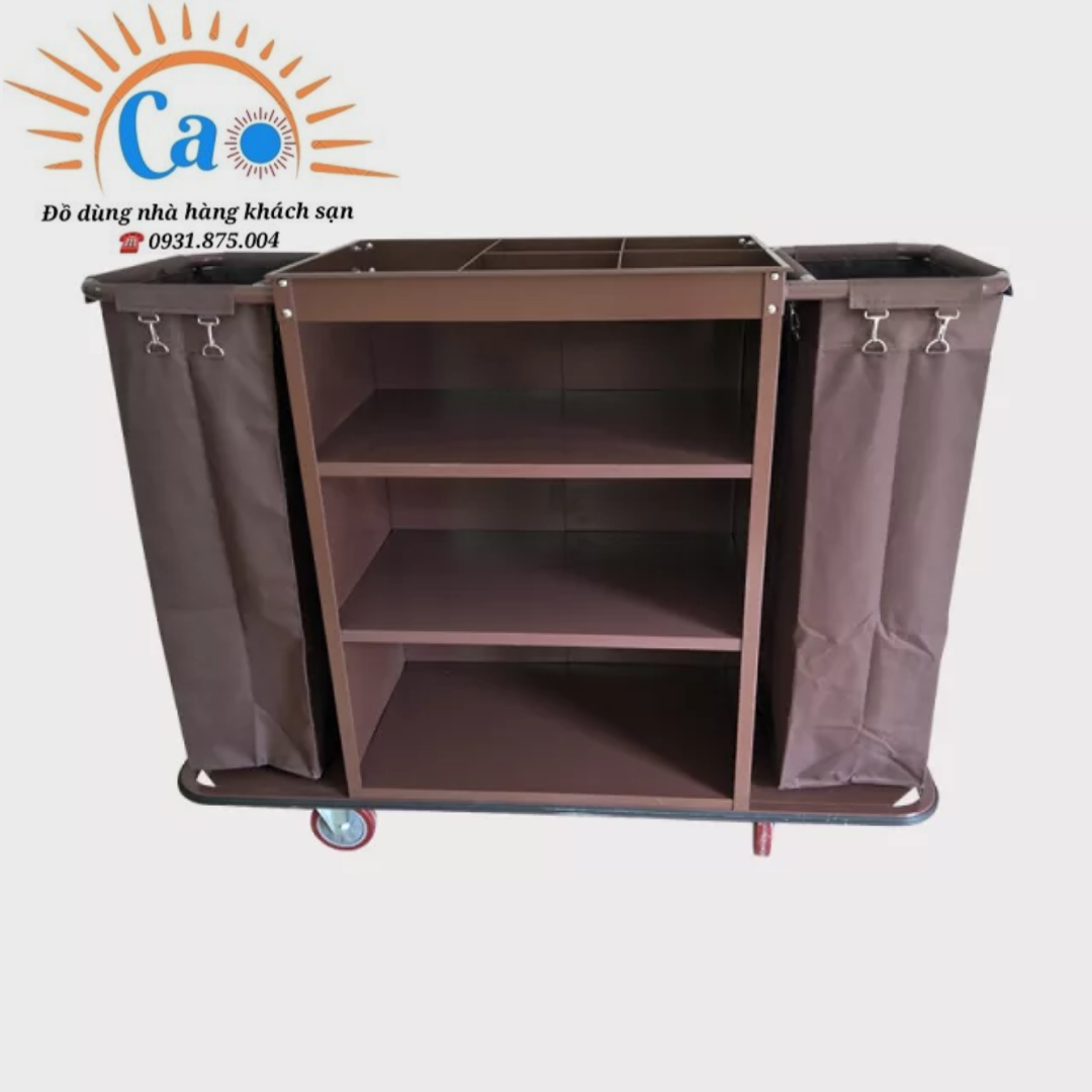 Xe đẩy dọn dẹp phòng nhà hàng khách sạn loại 2 túi vải