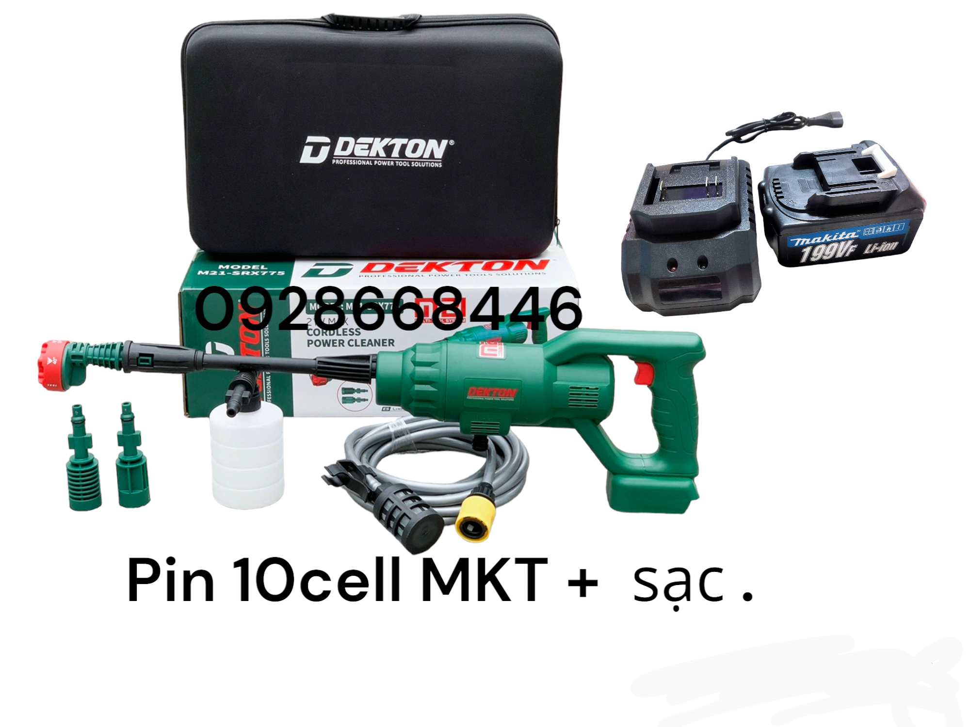 Combo máy rửa xe pin dekton m21 _775 kèm pin + sạc .