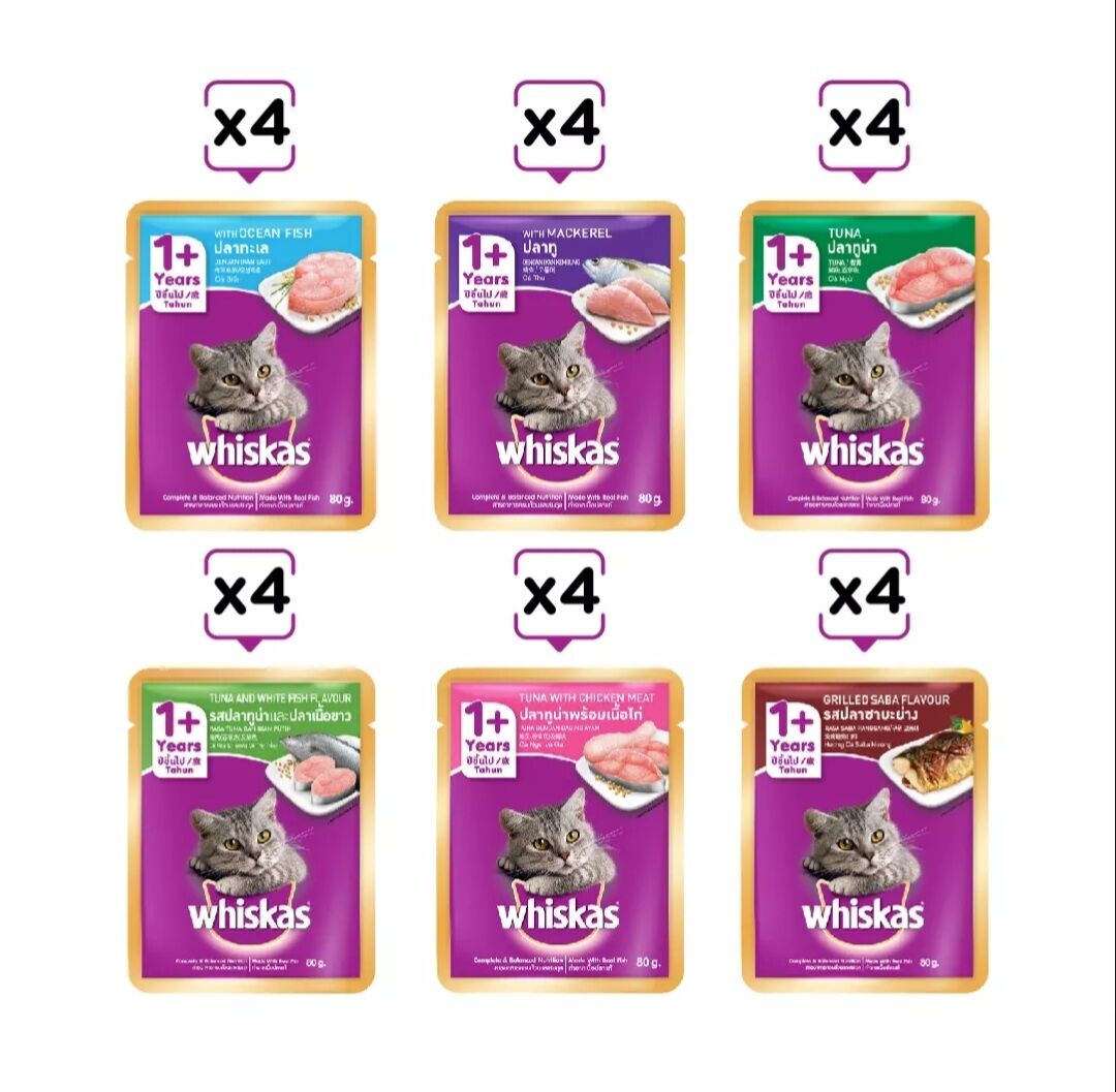 Pate Whiskas cho mèo combo 6 vị 24 gói x 80g