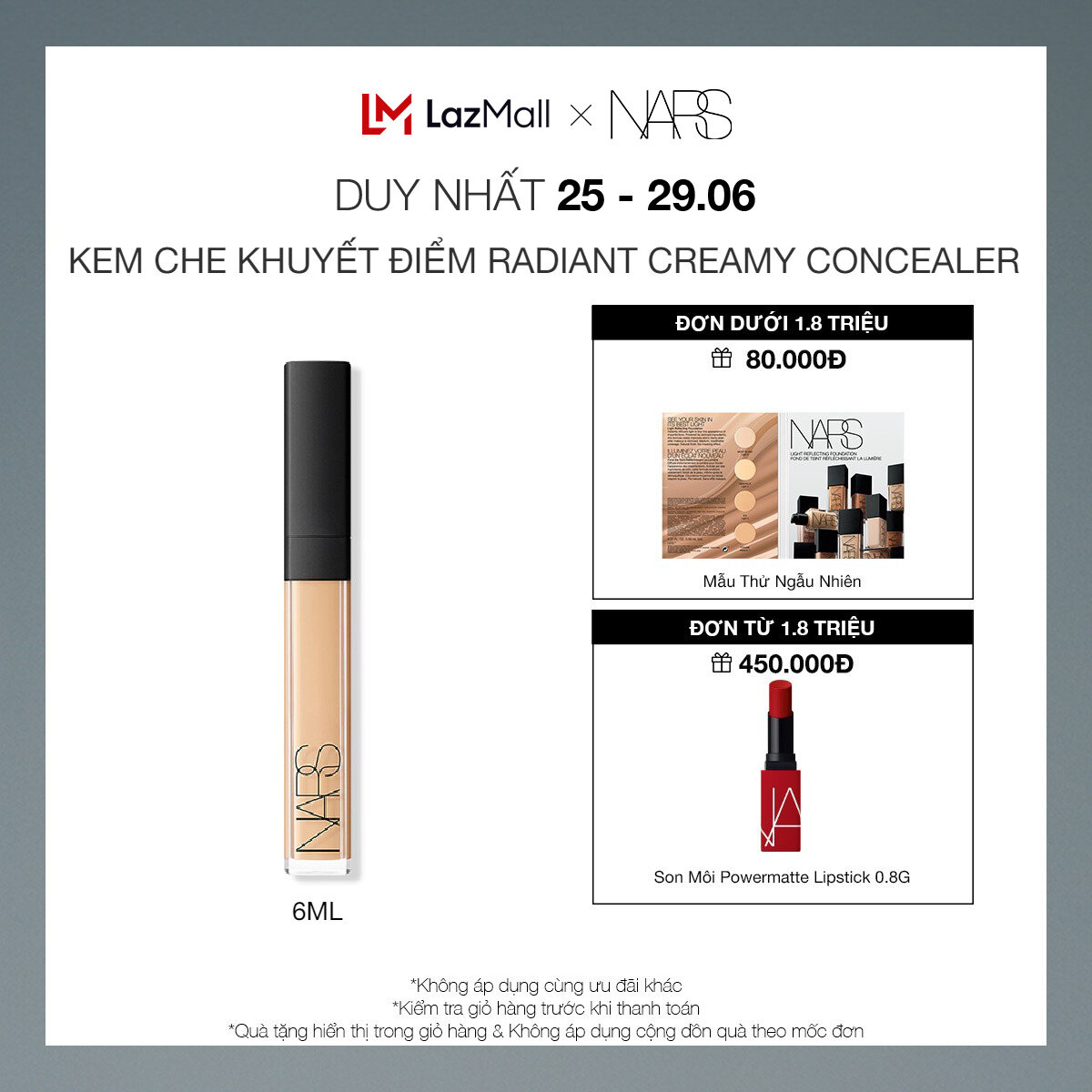 [25-29.06 | QUÀ TẶNG ĐẾN 450K] Kem che khuyết điểm NARS Radiant Creamy Concealer 6ml