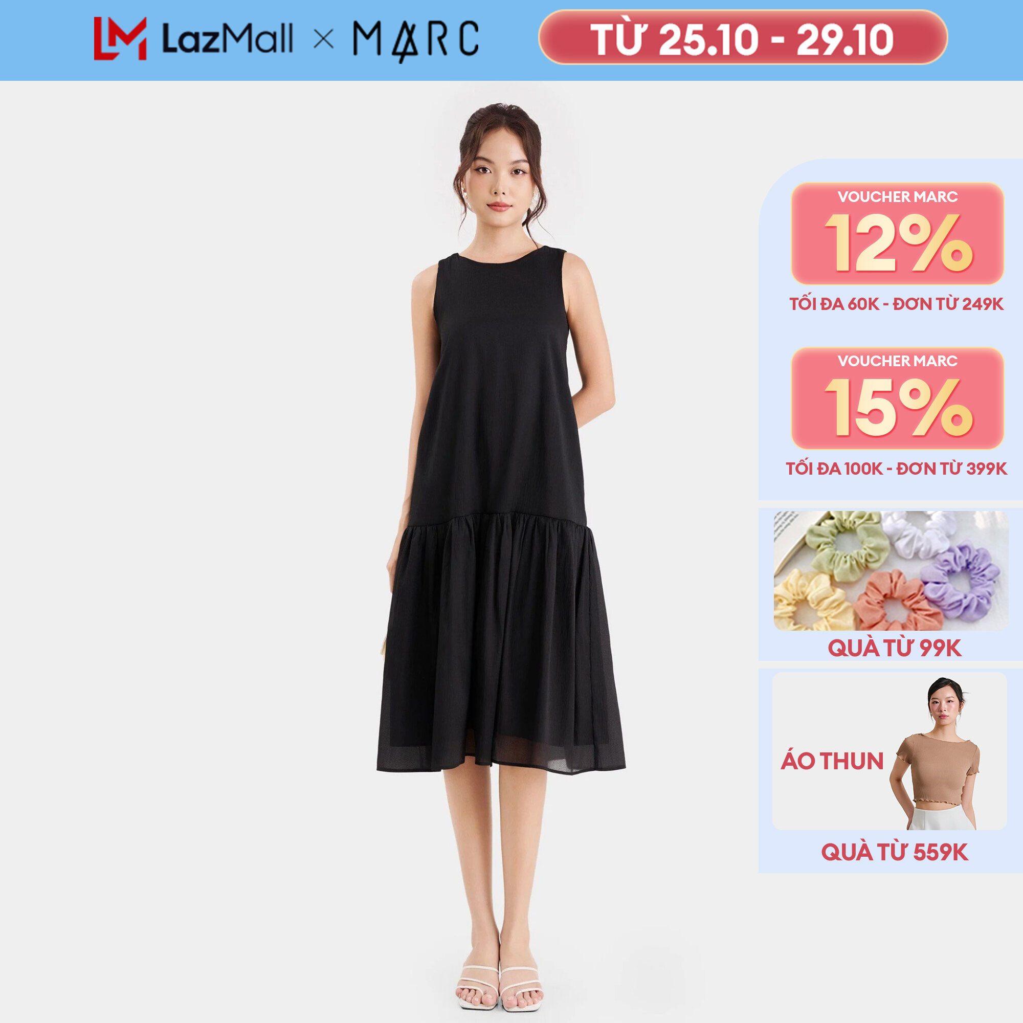 Đầm midi form suông sát nách thắt nơ lưng Nữ MARC FASHION CBLH073023