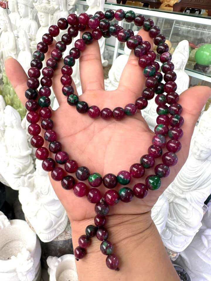 Chuỗi 108 hạt đá ruby phi hạt 8li dùng lần hạt hoặc đeo tay