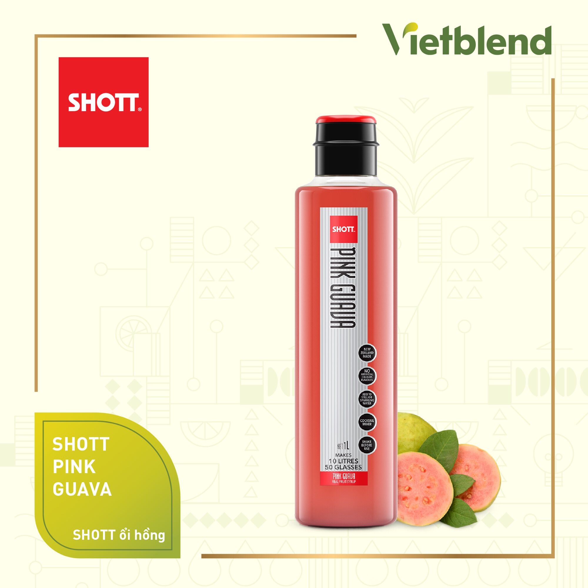 Syrup Pha Chế SHOTT - Vị Ổi Hồng (Pink Guava) - Chai 1L