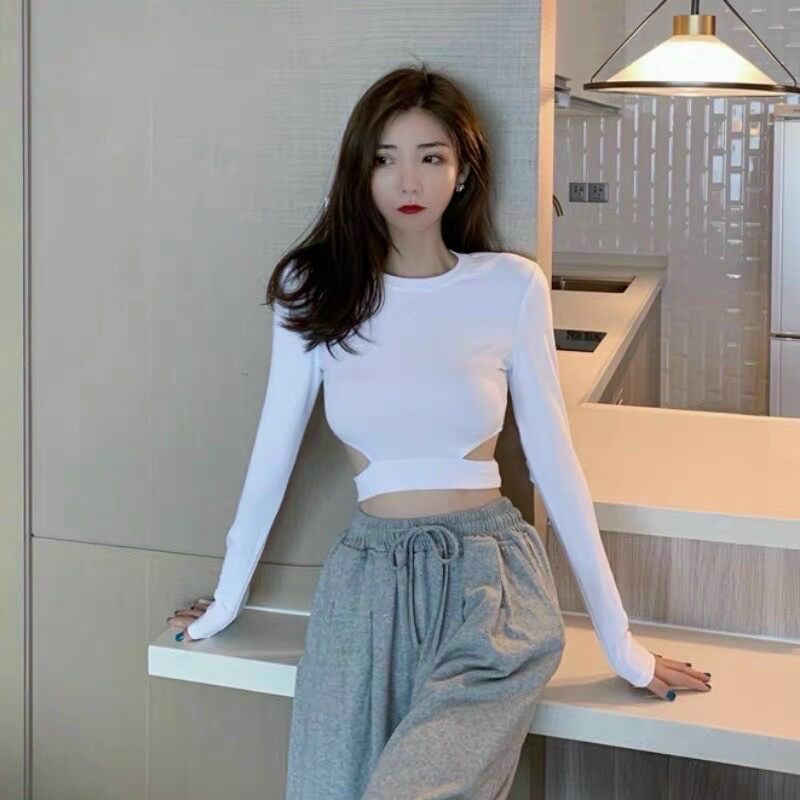 ÁO CROPTOP KHOÉT EO TAY DÀI THUN BORIP