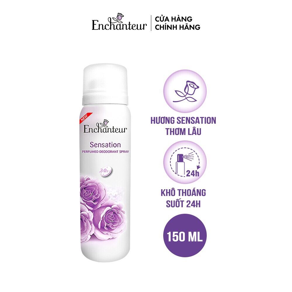 [Hcm]Xịt Khử Mùi Nước Hoa Enchanteur Sensation Gợi Cảm Tinh Tế Ngăn Mồ Hôi & Mùi Cơ Thể 150Ml