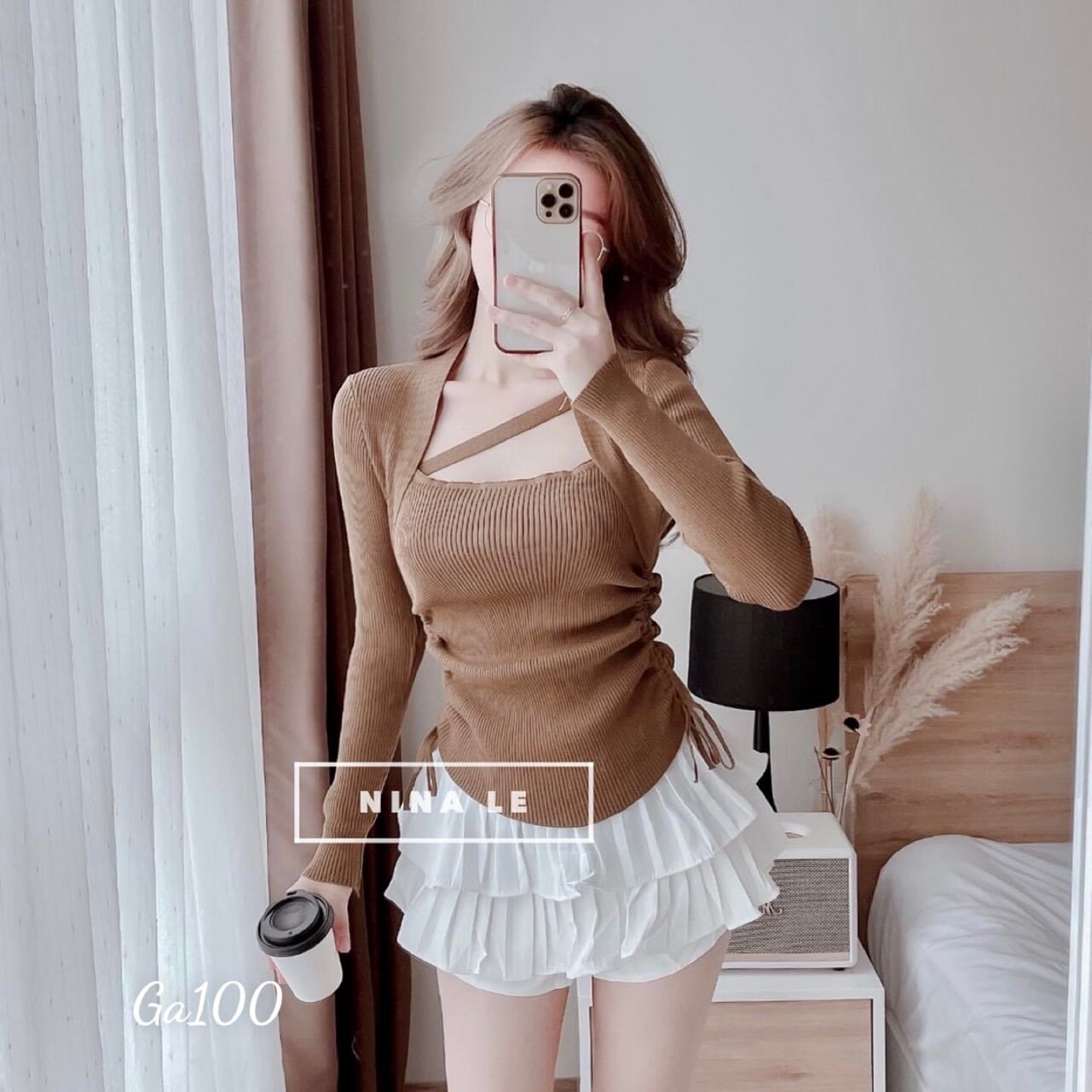 Áo thun gân kiểu dáng rút dây vạt bầu