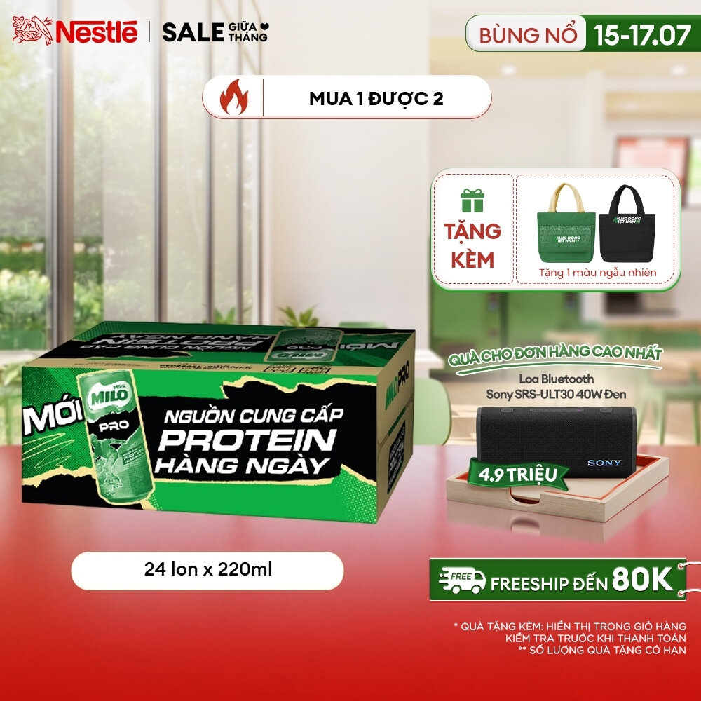 Thùng 24 lon Sữa lúa mạch Nestlé Milo Pro (24x220ml)