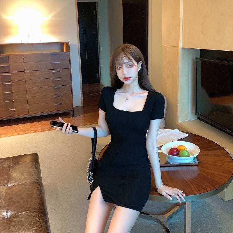  Đầm Body Nữ Chất Xịn- Đầm cổ vuông xẻ tà siêu tôn dáng-  đầm dạo phố cực xinh - BN47 