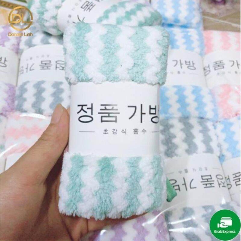 Khăn mặt lông cừu 30x50 cm xuất Hàn vân kẻ sọc siêu mềm cao cấp
