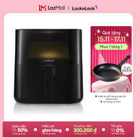 EJF996BLK - Nồi chiên không dầu Lock&Lock 5.5L - Cửa trong suốt, cảm ứng, 7 chế độ nấu - Giỏ chiên chống dính tháo rời - Hàng chính hãng
