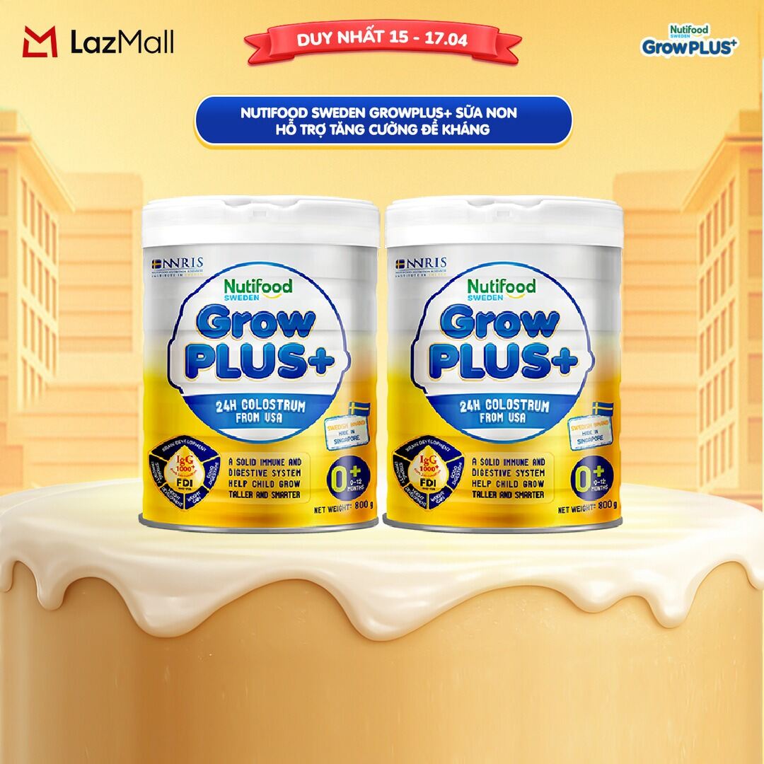 Bộ 2 Sữa Bột Nutifood GrowPLUS+ Sữa Non - Hỗ Trợ Tăng Cường Đề Kháng 800g - 0-12 Tháng Tuổi - Tăng Cường Hệ Miễn Dịch, Tiêu Hóa Tốt (Lon 800g)